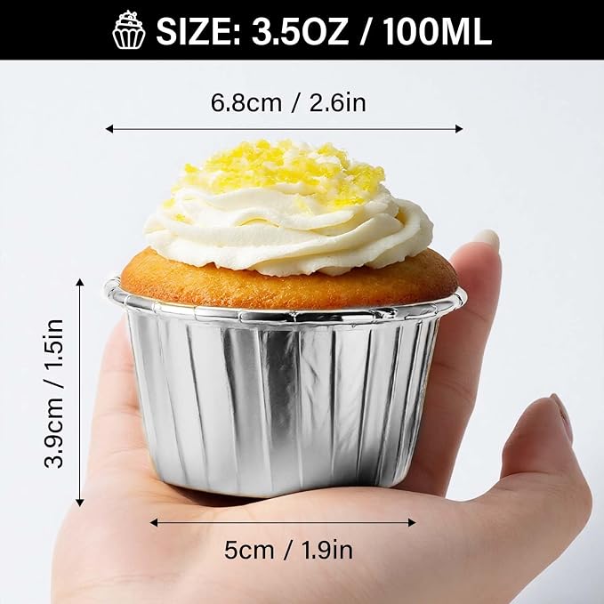 EUSOAR Aluminum Foil Silver Cupcake Liners, 50Pcs Disposable Muffin Liners, Baking Cups, Aluminum Cupcake Tip Pan Ramekin Holders, Little Pudding Cups - Image 2