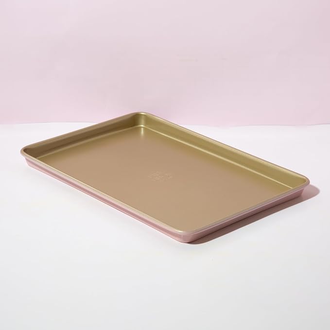 Paris Hilton Nonstick Carbon Steel Bakeware Collection, 15-Inch x 10-Inch Cookie Baking Sheet, Dishwasher Safe, Made without PFOA and PFAS, Pink Champagne Two-Tone - Image 6