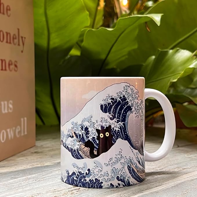 Famous Art Paintings Funny Cat Coffee Mug for Artist Teacher Cat Lovers, Famous Picture Classic Vincent Art Aesthetic Canvas Mug Birthday Gift for Women Man (The Great Wave) - Image 4