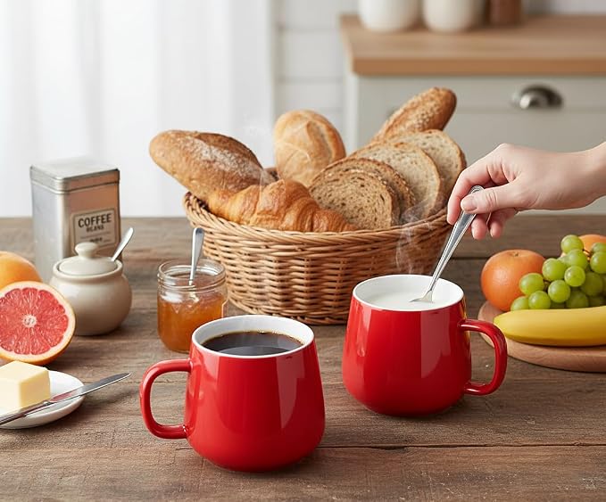 Teocera Coffee Mugs Set of 6-12oz Chip-Resistant Ceramic Cups with Ergonomic Handle | Dishwasher & Microwave Safe Red Mugs | Keeps Beverage Hot, Perfect for Family Kitchen & Holiday Gifts - Image 2