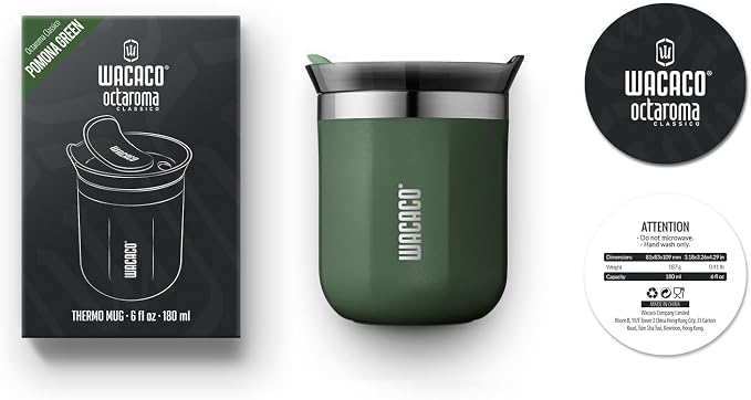 WACACO Octaroma Classico Vacuum Insulated Coffee Mug, Double-wall Stainless Steel Travel Tumbler With Drinking Lid, 6 fl oz (180ml), Pomona Green - Image 7