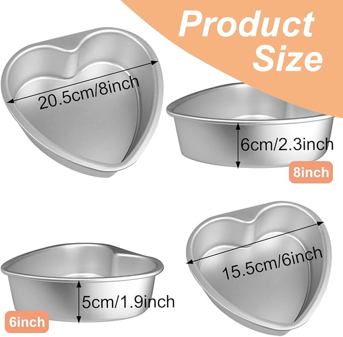 Heart Cake Pan 6 plus 8 inch Removable Bottom Deep Mold Aluminum | Heart Shaped Cake Pan - Image 2