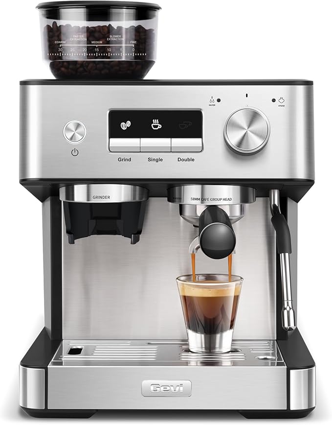 Gevi 20 Bar Espresso Machine with Grinder & Steam Wand for Latte Cappuccino | Removable Water Tank, Powerful Milk Frother, Stable Pressure System For Crafting Silky Homemade Coffee Drinks by Gevi