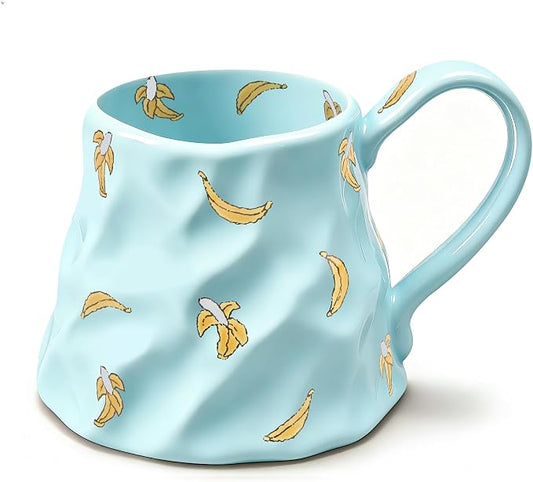 Large Blue Coffee Mug 20 oz, Oversized Cute Floral Ceramic Mug, Giant Coffee Mug with Big Handle, Vintage Tea Cup for Latte, Cocoa, Milk, Tea, Unique Girly Gift for Women, Home & Office by ACOLIDAS
