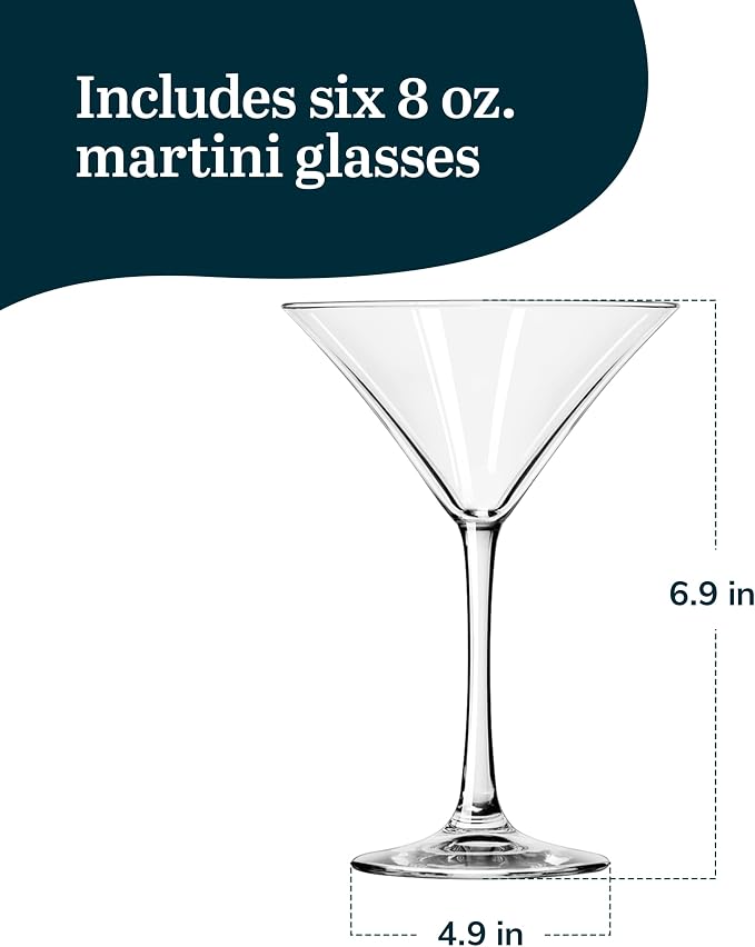Libbey Entertaining Essentials Martini Glasses Set of 6, Tall, Slender, Triangular-Shaped Cocktail Glasses, Classic Martini Set for Wines, Cocktails - Image 3
