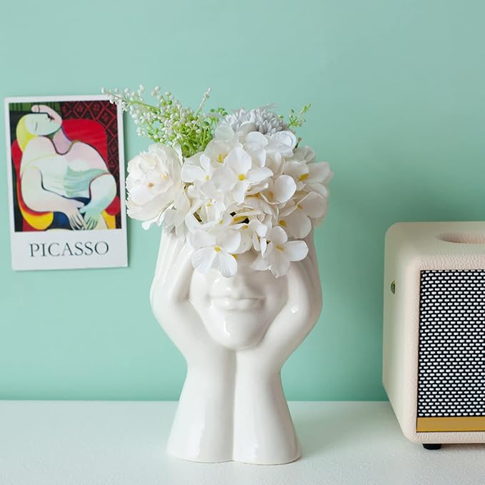 Face Flower Vase,White Ceramic Body Vase, Decorative Vase Dining Table Centerpiece,Modern Small Vase for Coffee Table Bathroom Shelf Living Room Decor 4.54'' W X 8.7'' H - Image 6