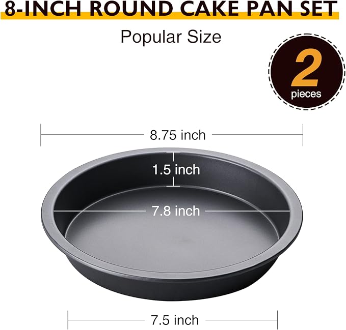Round Cake Baking Pan, 8 Inch, Shallow Cookie Pans, Layer Cake Pans with Wider Grips, Nonstick Circle Pizza Tin, Huty Duty, Dishwasher Safe, 2 Pieces- Grey - Image 3
