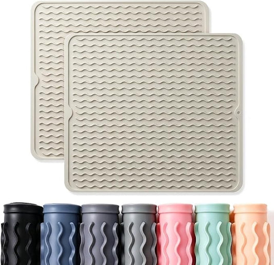 2 Pack Caketime Silicone Dish Drying Mat for Kitchen Counter Cooking Baking Espresso Machine Gears Appliance Stone Rack Trays Drain Extra Large Mat 18"*16 by CAKETIME