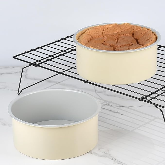 6 inch Cake Pan with Removable Bottom Carbon Steel Round Shaped Cheesecake Tin Nonstick Chiffon Cake Mould for Baking - Cream Color - Image 7