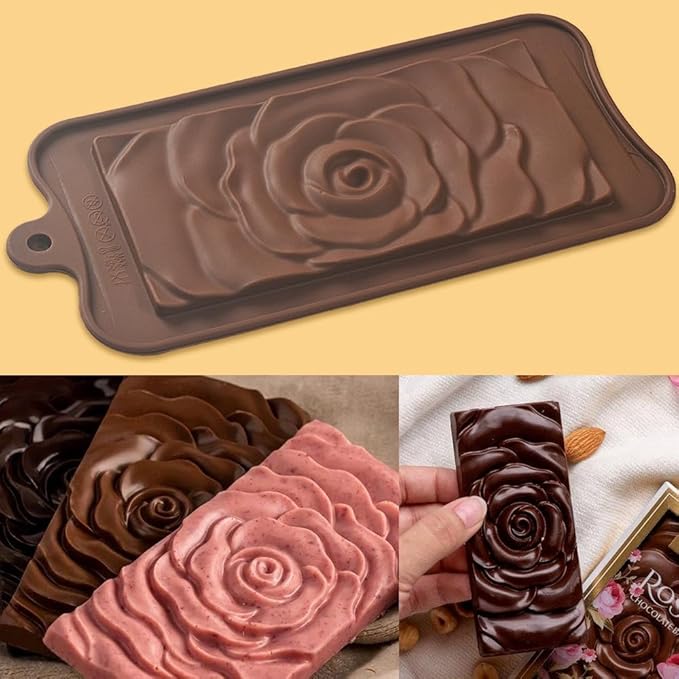 Break Apart Silicone Chocolate Bar Molds, Rose Flower Mark, Homemade Protein and Energy Bar Molds, 4 Packs