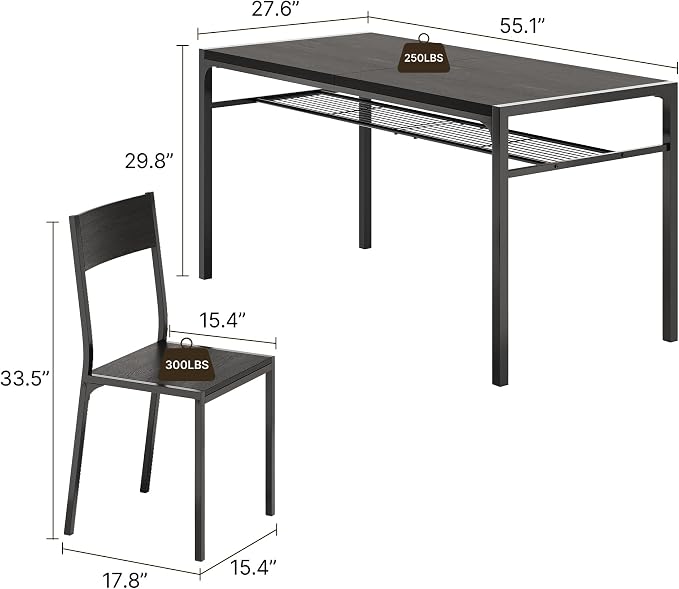 Gizoon 7-Piece Dining Table Set for 6, Kitchen Table with Chairs Black | Spacious black 6-person dining set with under-table storage rack. Ergonomic chairs slide under table to maximize space. - Image 4