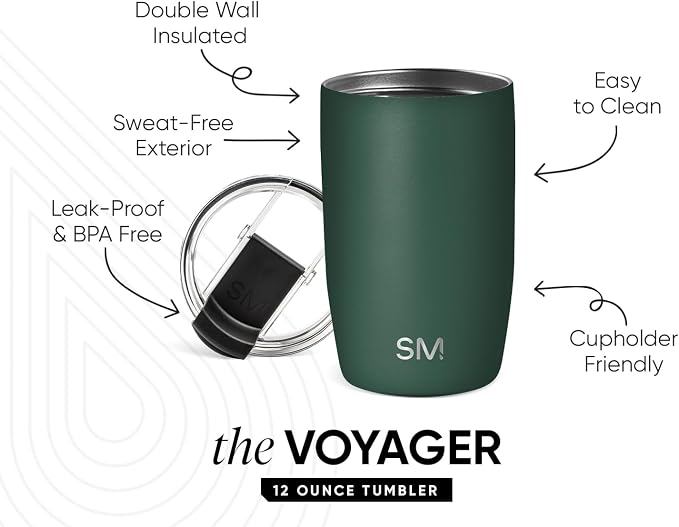 Simple Modern Travel Coffee Mug with Lid | 12oz | Green | Voyager Coffee Cup, Coffee Tumbler for Hot & Iced Drinks | Insulated Stainless Steel Travel Mug | Forest - Image 2