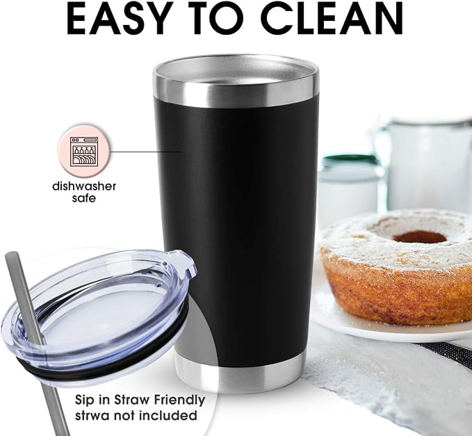 HASLE OUTFITTERS 20oz Stainless Steel Tumblers Bulk, Insulated Travel Cup with Lid, Double Wall Vacuum Coffee Mug for Cold & Hot Drinks 4 Pack, Black - Image 3