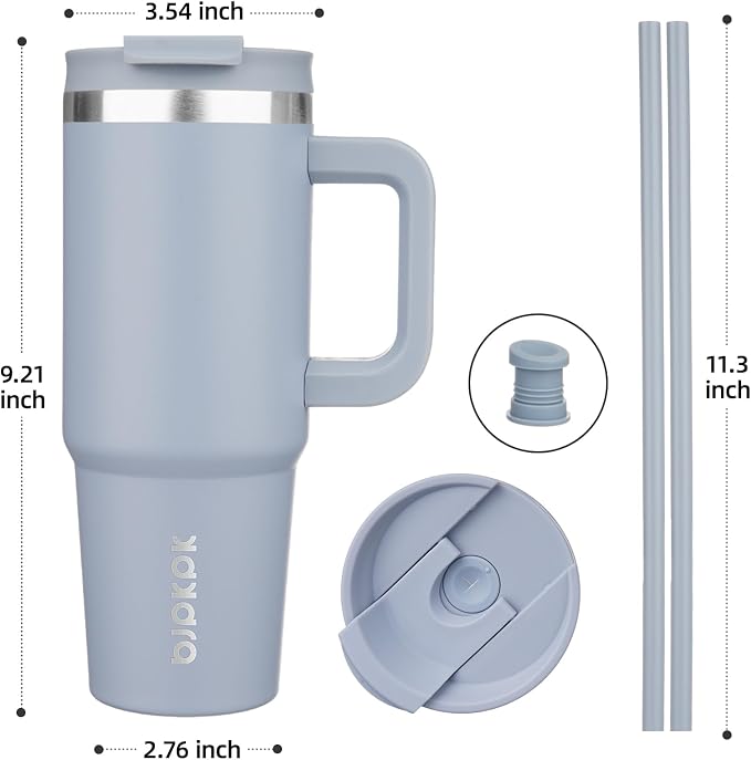 BJPKPK 30 oz Insulated Tumbler with Handle & Straw, Stainless Steel | Double Wall Vacuum Insulation, Leak Proof, BPA Free, Dishwasher Safe, Cupholder Friendly, Travel & Outdoor, Modern Blue - Image 3