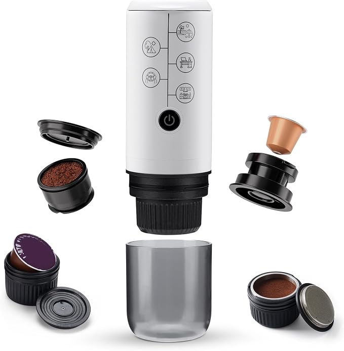 Portable Espresso Coffee Maker 4-in-1 Compatible with NES and DG Capsules and Ground Coffee Cordless 17Bar Rechargeable Electric Machine with 2600mAh Battery for Home Car Travel - Image 8
