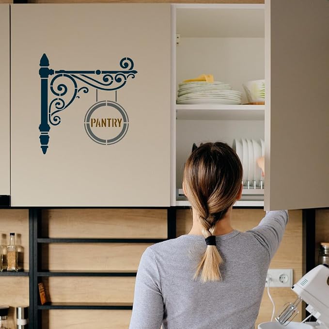 FINGERINSPIRE Pantry Stencil with Paint Brush 11.8x11.8inch Reusable Kitchen Sign Drawing Template Decorative Pantry Sign Pattern Stencil for Painting on Wall Wood Home Kitchen Restaurant Decoration - Image 4