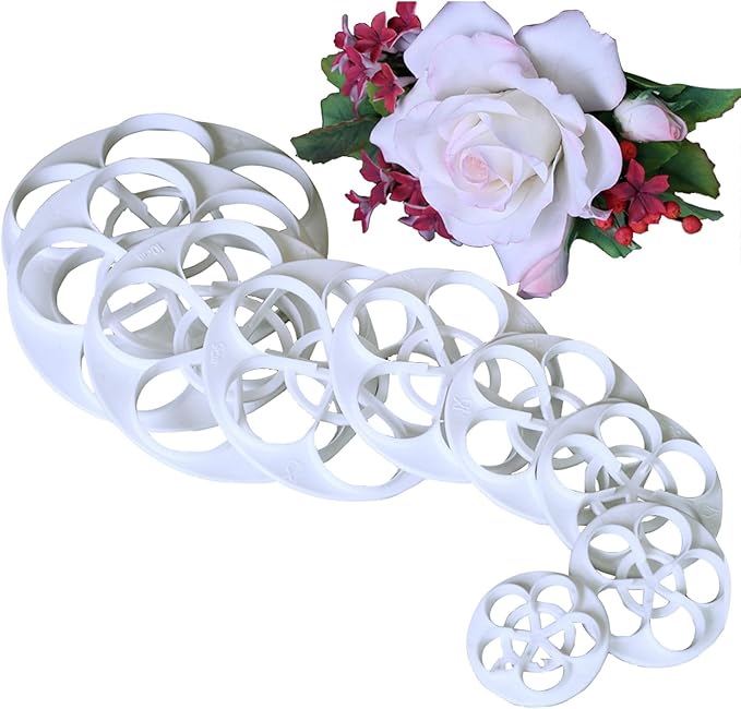KALAIEN 11pcs set Rose Flower Cutters Set Sugar Paste Baking Mould Cookie Pastry Plunger Cutter Kitchen Tool