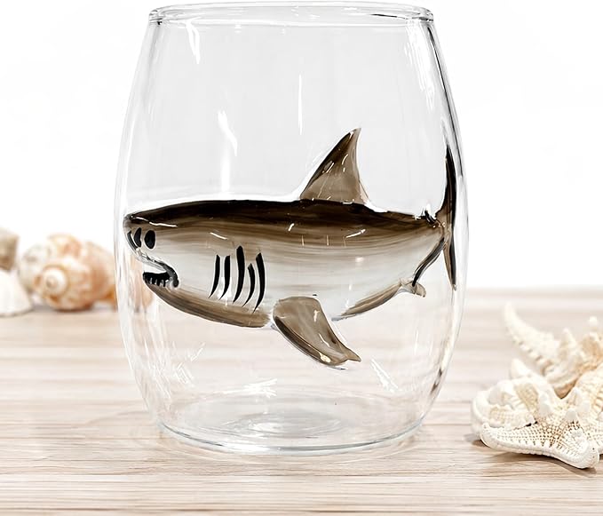 Handmade 3D Blue Ring Stemless Glass Wine Cup Ocean Bar(White Style 6) | 3D Sculpted Handmade Blue Ring Stemless Wine Glass Ocean Cup Handblown Glassware Ocean Lover Gift - Image 5
