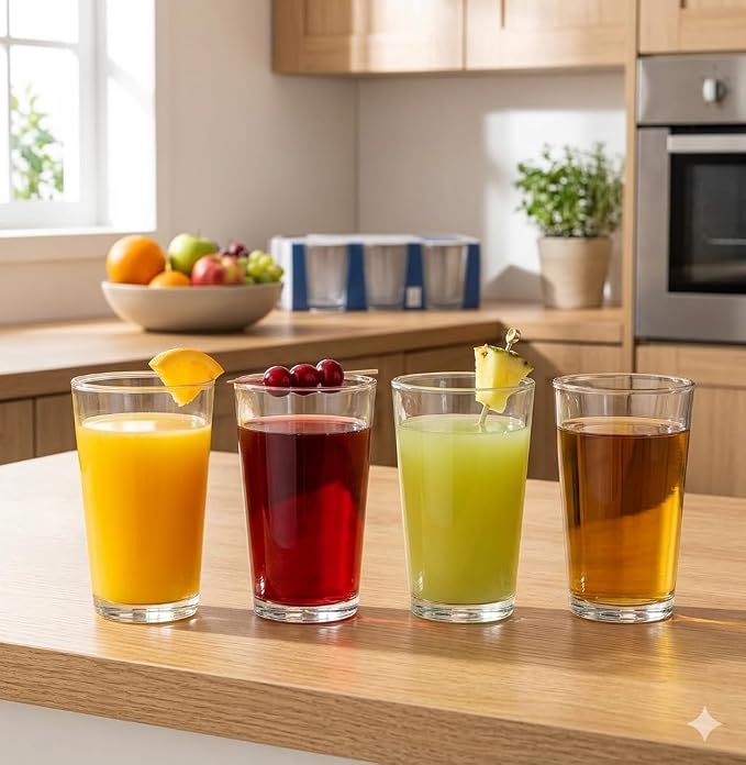 BOHEM'S Small Juice Glasses, Clear Glass Cups Tumblers, 7 Oz, Drinking Glassware for Orange Juice, Water, Milk, Coffee, Perfect for Tasting and Small Portions, Set of 4 (Style 1) - Image 6
