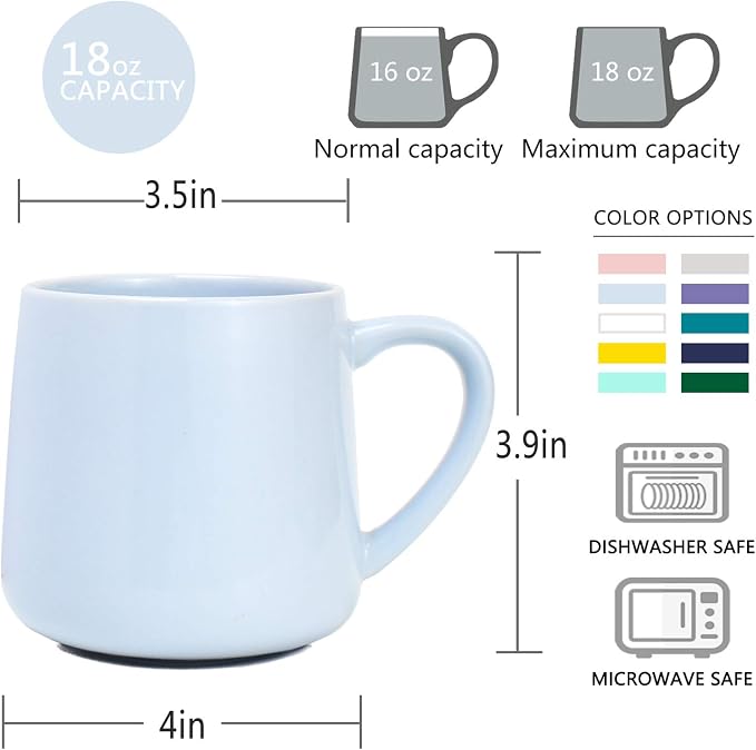 Bosmarlin Glossy Ceramic Coffee Mugs of 2, Tea Cup for Office and Home, 18 oz, Suitable for Dishwasher and Microwave(Blue, 2) - Image 3