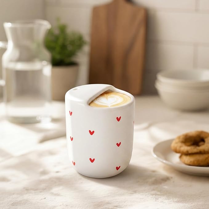 Ceramic Mug with Sip Hole 10 oz Novelty Red Heart Ceramic Coffee Mug Hand Painted Travel Mugs Heat Resistant Non Slip Built in One Lid Handcraft Mugs for Coffee Lovers Appreciation Gift - Image 6