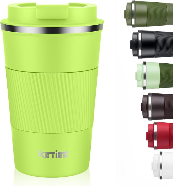 KETIEE Coffee Mug 12oz, Insulated Travel Mug with Leakproof Lid, Double Wall Vacuum Travel Coffee Mug Stainless Steel Reusable Coffee Cup for Hot and Iced Coffee Tea Water (Green) by KETIEE