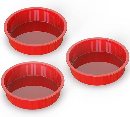 SILIVO 8 Inch Cake Pans(3 Pack) - Nonstick Silicone Round Cake Pans for Layercake, Cheesecake and Chocolatecake