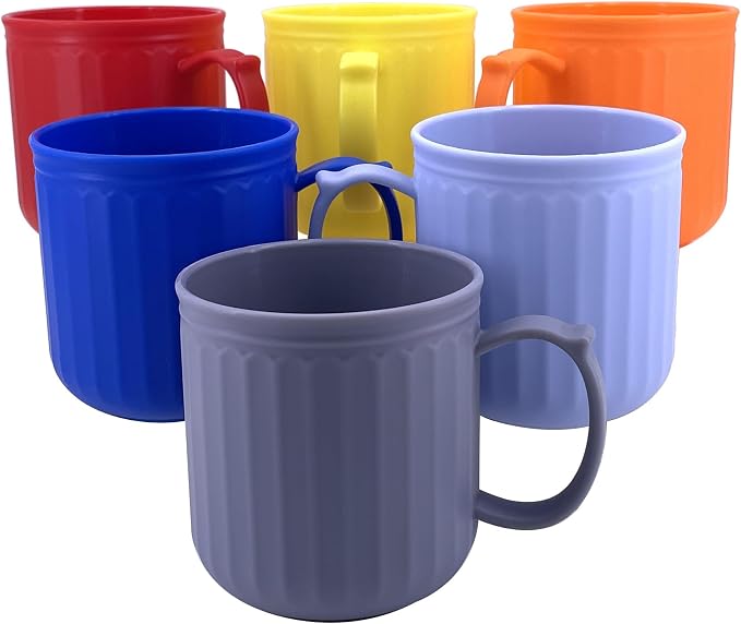 Plastic Coffee Mug with Handle set of 6, 13 oz Iced-Tea Cup Rainbow | BPA Free Reusable Food Grade PP, Unbreakable, Dishwasher Safe, Lightweight, Elderly Kid Safe, Kitchen Party Camping Outdoor by YUYUHUA