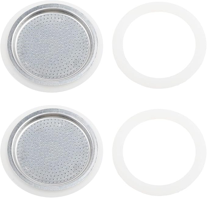 Moka Pot Replacement Parts Set with 2 Stainless Steel Filters and 4 Silicone Gasket Seals for 3 6 9 Cup Espresso Maker Coffee Accessories(3Cup) by Unknown