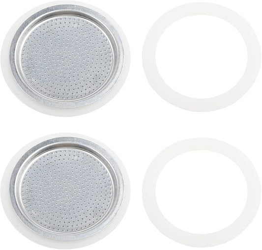 Moka Pot Replacement Parts Set with 2 Stainless Steel Filters and 4 Silicone Gasket Seals for 3 6 9 Cup Espresso Maker Coffee Accessories(3Cup) by Unknown