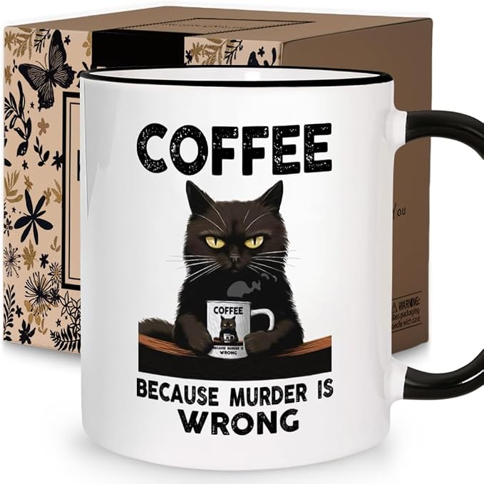 Funny Coffee Mug Adult Humor Gifts for Women Men, Coffee Because Murder is Wrong, Birthday Christmas White Elephant Mothers Day Gift for Work Friends, Boss, Friend, Employee, Sister, 11OZ by Unknown