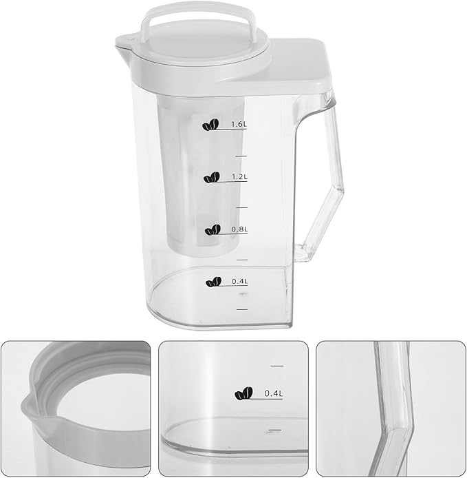 54Oz Cold Brew Coffee Maker with Measurement Scale - Plastic Cold Brew Tea Pot for Home Fridge Use Iced Coffee Brewer and Beverage Maker