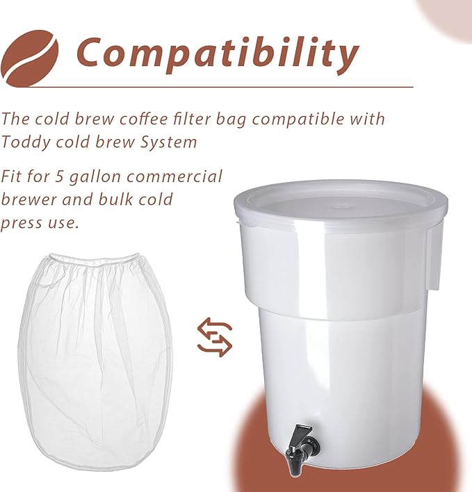 Cold Brew Coffee Filter Bag Compatible With Toddy Cold Brew System Strainer Bag for 5 Gallon Commercial Brewers, Washable & Reusable - 2 Pack