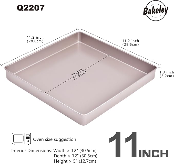 11-Inch Baking Sheet Pan Non-Stick Square Baking Pan Jelly Roll Bakeware for Oven Roasting 11.2" × 11.2" × 1.38" (Champagne Gold) - Image 2