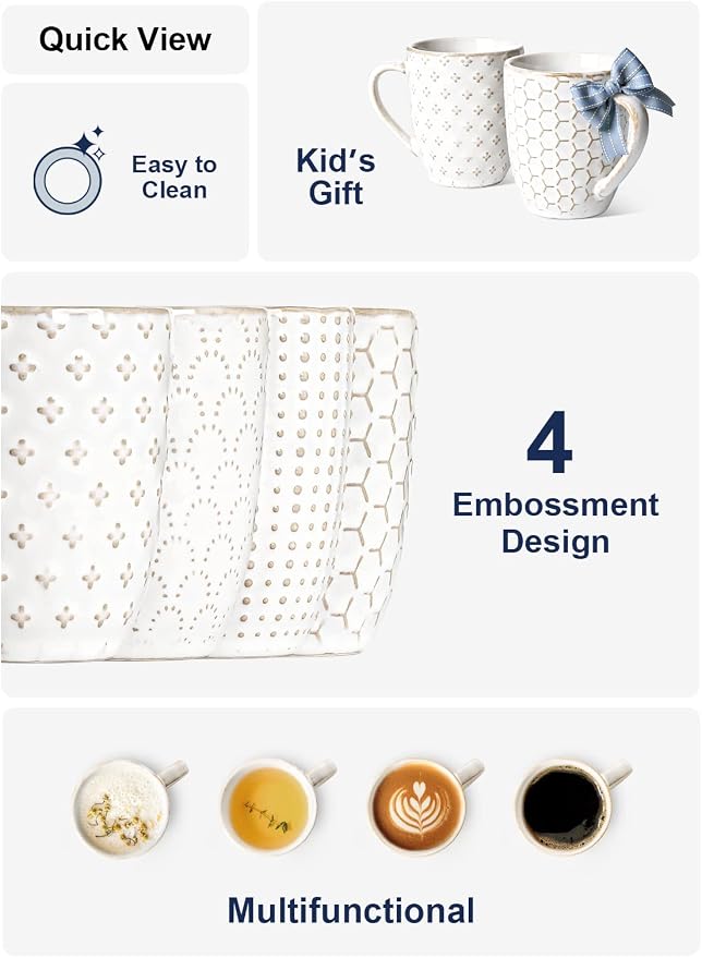 LE TAUCI Espresso Cups 6 oz, Ceramic Demitasse Cup, Small Coffee Mugs for Double Shot, Latte, Cappuccino, Lungo, Kids Mugs With Handle, Suit For Housewarming - 2.7 inch, Set of 4, Arctic White - Image 5