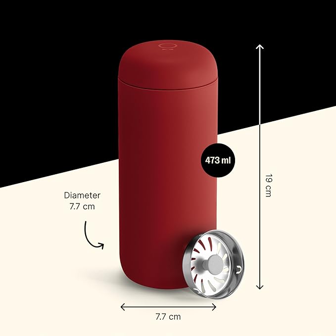Fellow Carter Move Ceramic Lined Travel Coffee Mug 16 oz - Leak-Proof Lid | No Metallic Taste, Dishwasher Safe, Hot 12Hr Cold 24Hr, Stainless Steel Tumbler, BPA-Free, Fits Cup Holders, Red - Image 3