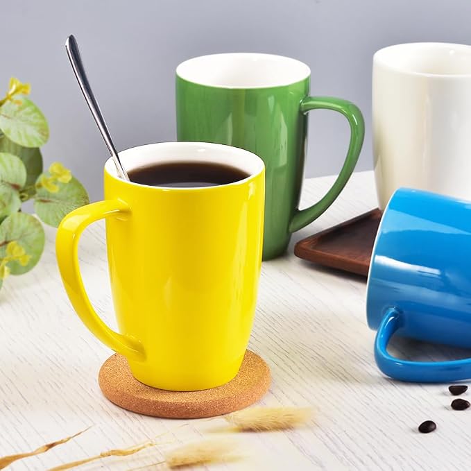 homEdge Porcelain Mug Set, 16 Ounces Cup for Tea, Latte, Mocha, Hot Chocolate, Set of 6, Yellow - Image 5