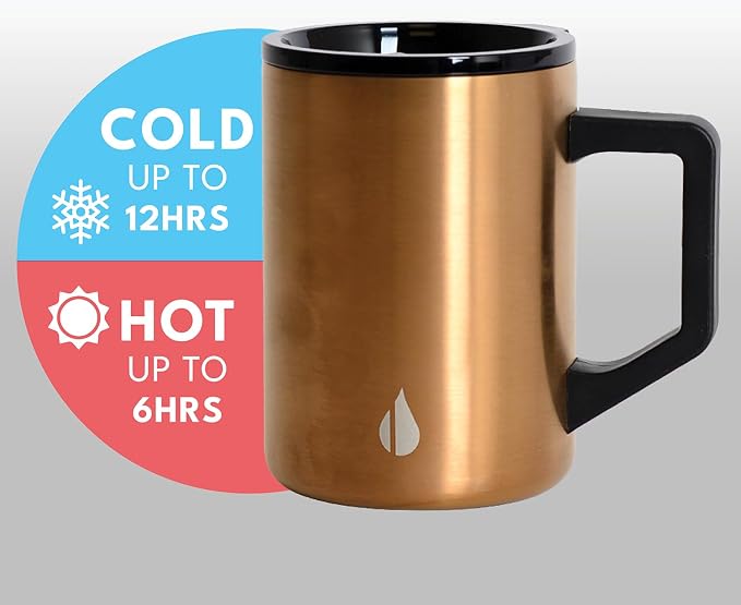 Elemental Insulated Coffee Mug - Triple-Wall Stainless Steel Summit Travel Cup for Hot and Cold Drinks - Thermal Coffee Mug with Lid and Handle for Camping, Office & Travel 16oz - Copper - Image 3