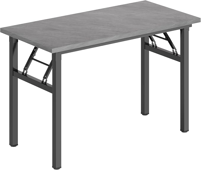 DlandHome 31.5 Inch Small Folding Computer Desk for Home Office, Grey | Foldable Writing Table for Small Spaces Bedroom, No Assembly Required, Wood Top Metal Frame, Collapsible Compact Easy Storage - Image 8
