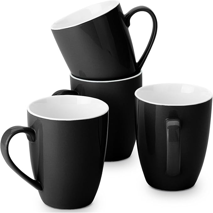 BTaT- Porcelain Coffee Mugs Set, 16 Ounces, 4 Pack, Black Ceramic Coffee Mugs with Handle, Restaurant Cups for Mocha, Tea, Cappuccino, Cocoa, Cereal, Mug Gift Set, Dishwasher Safe by BrewToATea