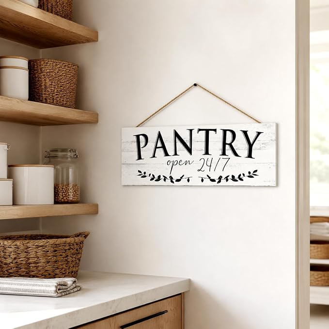 1 KINGO Rustic Pantry Signs Wall Decor: Farmhouse Kitchen Wall Art 6" x 14.5" Canvas Print Decorative Plaque Wall Hanging Open 24/7 Sign for Pantry Dining Room Home Decor - Image 2