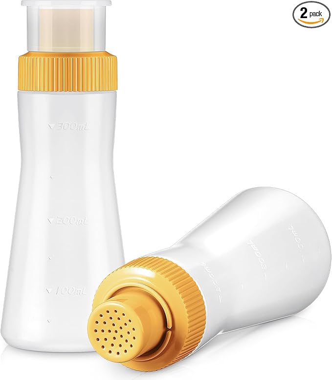 Havawish 2 Pcs Cake Syrup Dispense 12 Oz/350ml Graduated Plastic Squeeze Bottle for Soaking Honey Syrup Rain Spray Bottle with Sealing Lid Easy Storage Reusable Baking Tools (Yellow)