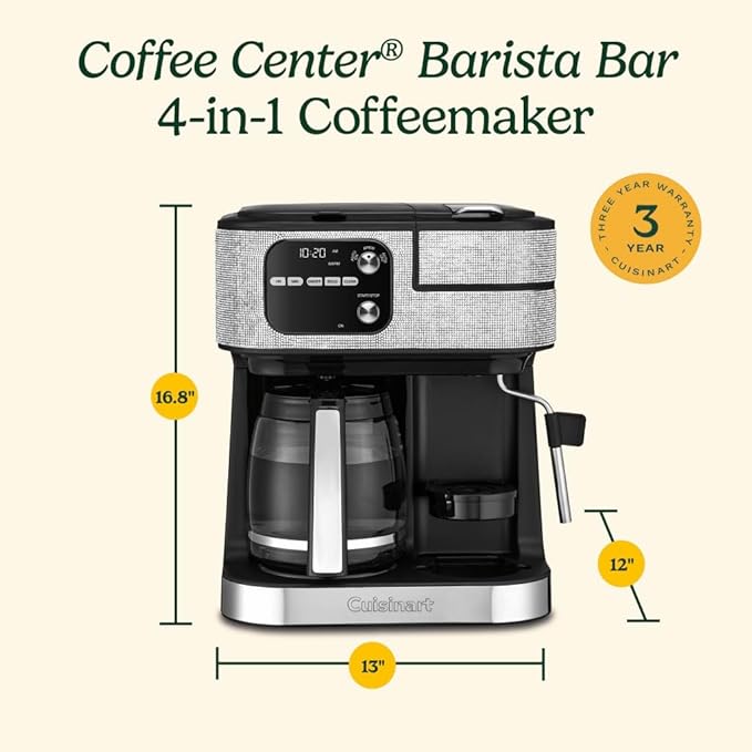 Cuisinart Coffeemaker, Coffee Center Barista Bar 4-In-1 Coffee Machine, Single-Serve Coffee, Espresso & Nespresso Capsule Compatible, 12-Cup Carafe, Silver Crystal, SS-4N1SC - Image 5