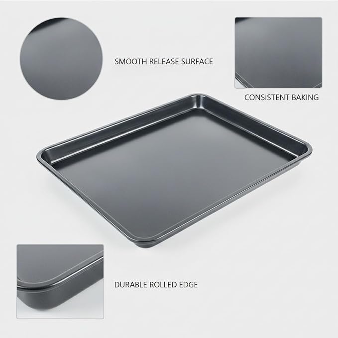 Black Stainless Steel Baking Tray, 9.8 x 7.3 Inch Cookie Sheet for Oven, Non-Stick Finish Pan for Pastries - Image 6