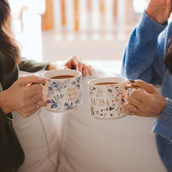 Sweet Water Decor Best Mom Ever Coffee Mug, Vintage Blue Delft Floral Design with Gold Handle & Rim, 14oz Fine Bone China Tea Cup, Cute Gifts for Mother's Day, Baby Shower, Christmas & Mom's Birthday - Image 7
