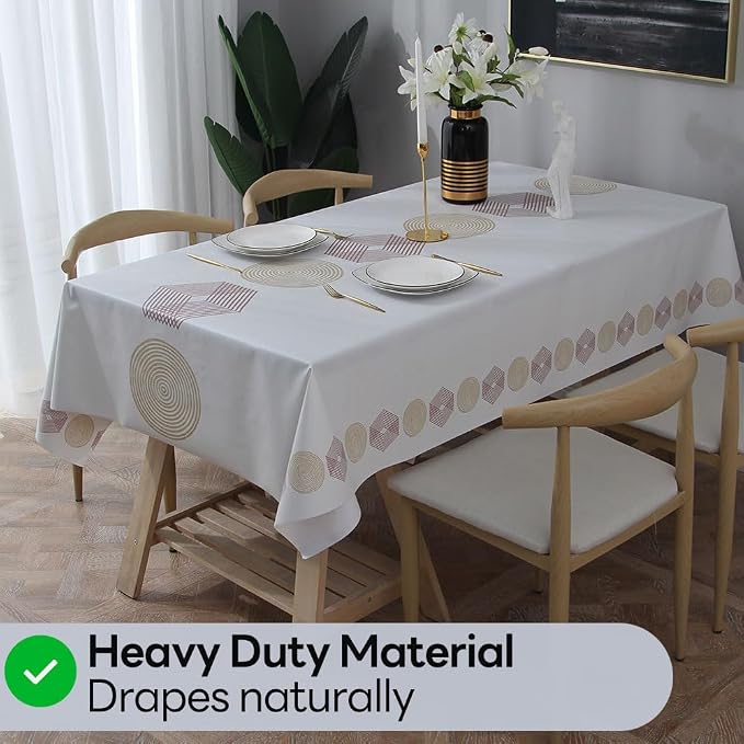 Wipeable Waterproof Tablecloth Vinyl Tablecloths for Rectangle Tables Heavy Duty PVC Tablecloth for Kitchen Dining Table(Geometry-2, 54'' x 108'') - Image 4
