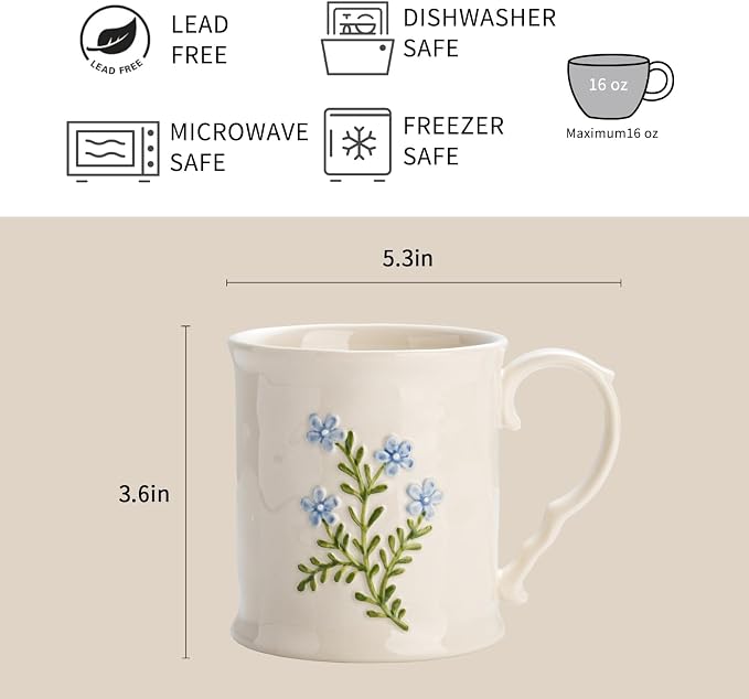 Artistic Lavender pattern Ceramic Coffee Mug - 16oz, Hand-Painted, Microwave heating and dishwasher cleaning available, Ideal for Daily Brews - Image 2