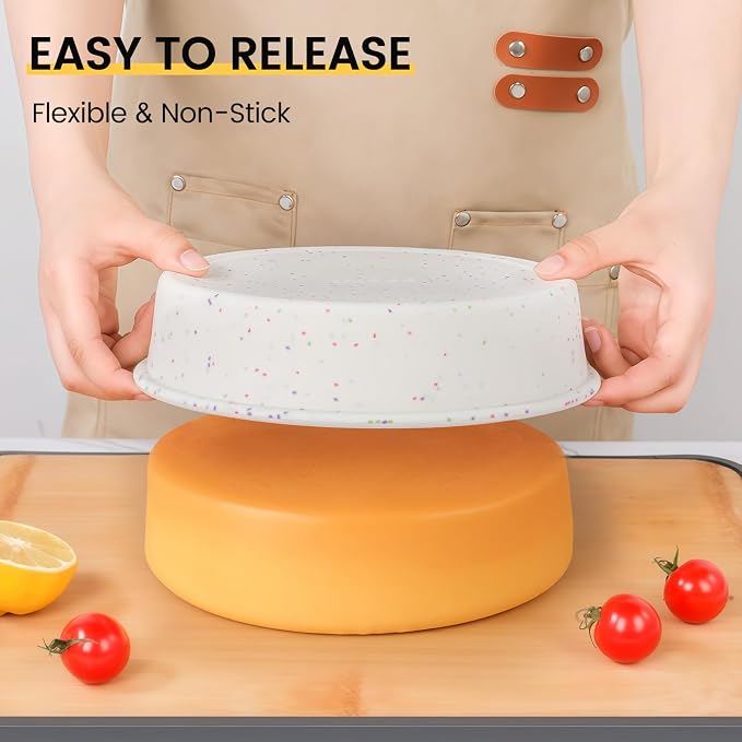 Vinino 6 Inch Round Cake Pans, 2 Pack Silicone Mold with Metal Frame | Ideal for Layer Cakes and Birthday Baking, Flexible Design for Homemade Desserts and Easy Storage - Image 3