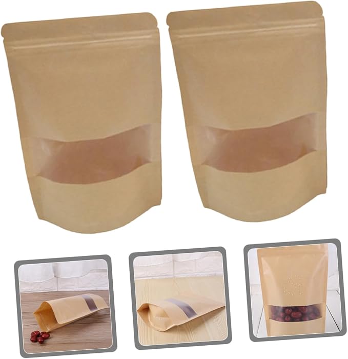 Ciieeo 50pcs Kraft Paper Bags Window Sealable Stand-up Storage Bags Safe Food Packaging for Nuts Cookies Candy Dried Fruit - Image 9