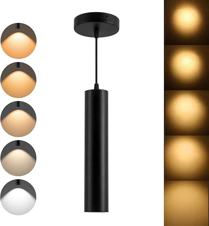 LED Pendant Lights Modern Island Lights Ceiling Hanging Spotlight | Zoomable15°-60°,5CCT/2700K-5000K,Dimmable,12W,Unique Pendant Lighting for Kitchen Island Bar,Black by AJBVP5CCTLEDLighting